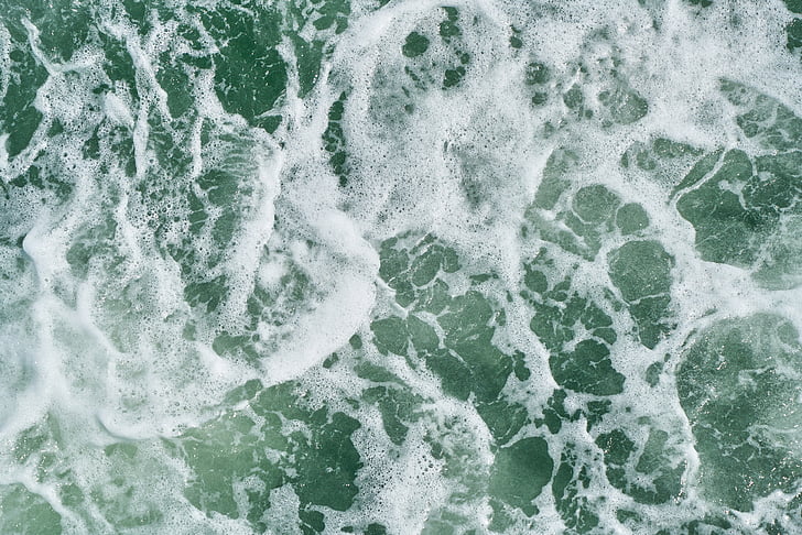 vlna, viz, řeka, oceán, zelená, bílá, lak
