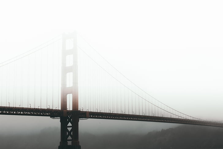 αρχιτεκτονική, γέφυρα, ομίχλη, ομίχλη, κρεμαστή γέφυρα