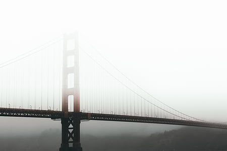 architecture, pont, brouillard, brumeux, pont suspendu
