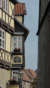 桁架, 首页, fachwerkhaus, 旧城, 窗口, 奎德林堡, 窗台