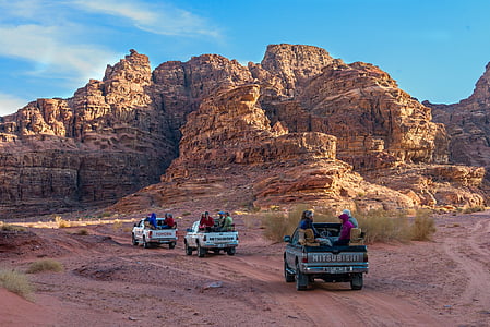 约旦, 游览, 沙漠, 汽车, 山, 道路, 岩石-对象