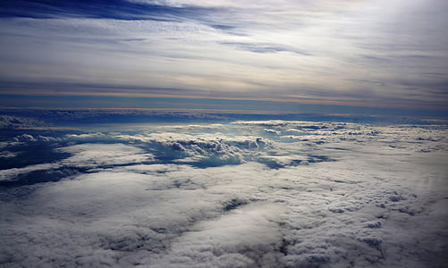 aircraft, cloud, clouds, sun, sky, white, blue