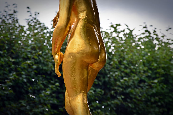 staty, Figur, Butt, Herrenhäuser trädgården, Hanover, guld, förgyllda