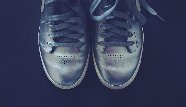 siva, usnje, Nike, superge, srebrna, čevlji, vezalke