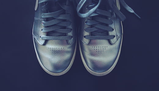 grå, läder, Nike, sneakers, Silver, skor, skosnören