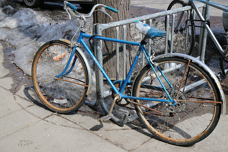 dviratis, senas, dviratis, užrakintas, klasikinis, nostalgija, derlius