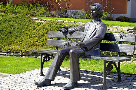 sculpture, bench, sit down, invite, place, park, sunny