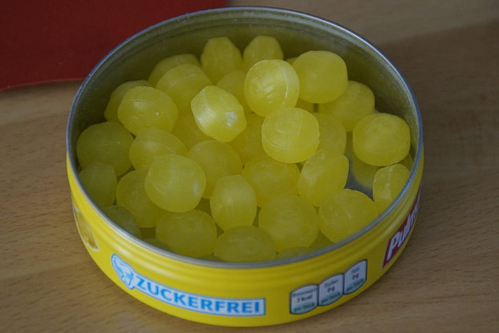 candy, pastilles, sucking candies, confectionery, sweet, yellow, lemon candy