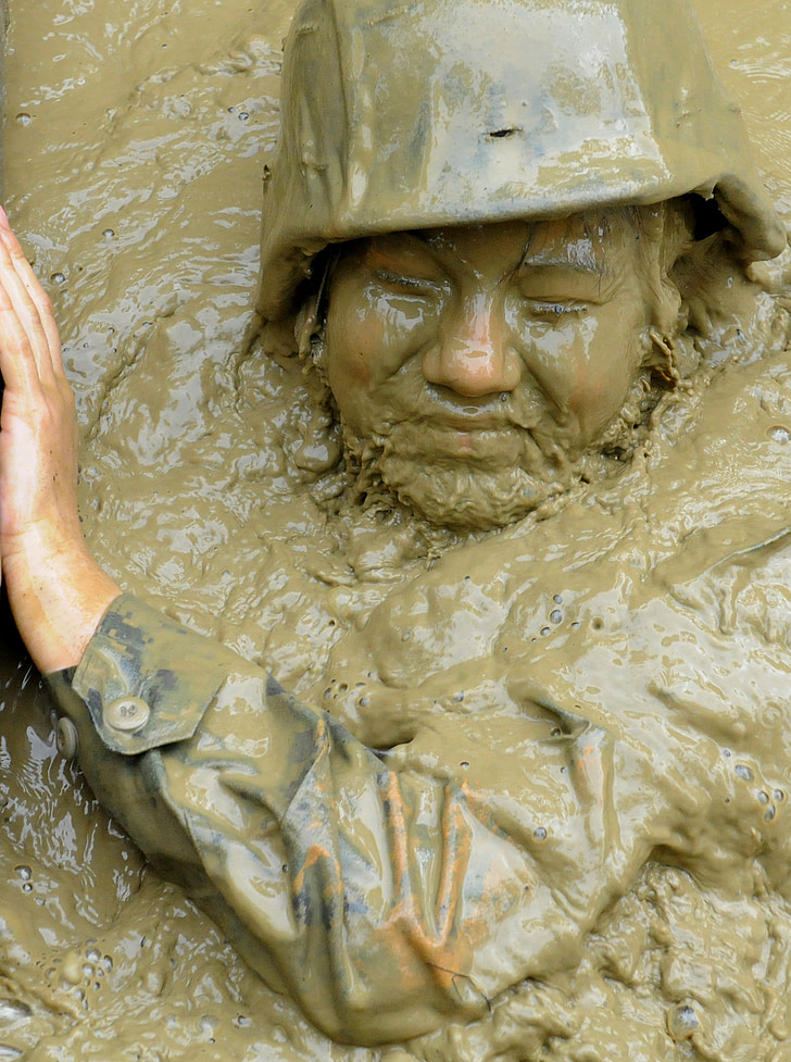 soldier, jungle training, mud pit, woman, female, dirty, uniform army