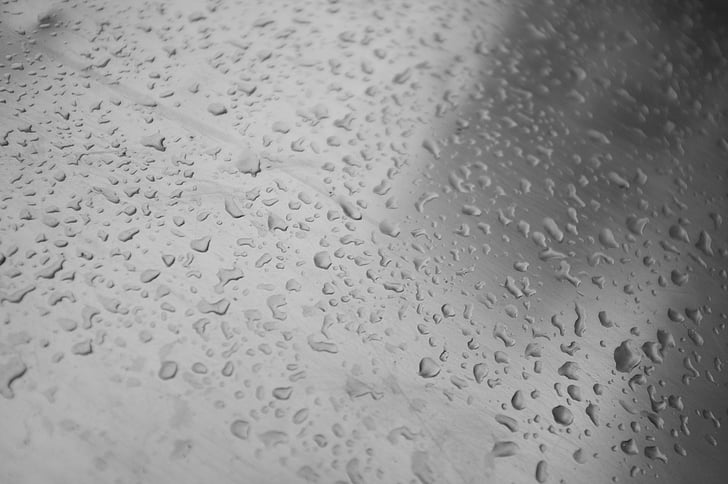 drops, rain, metal, water, closeup