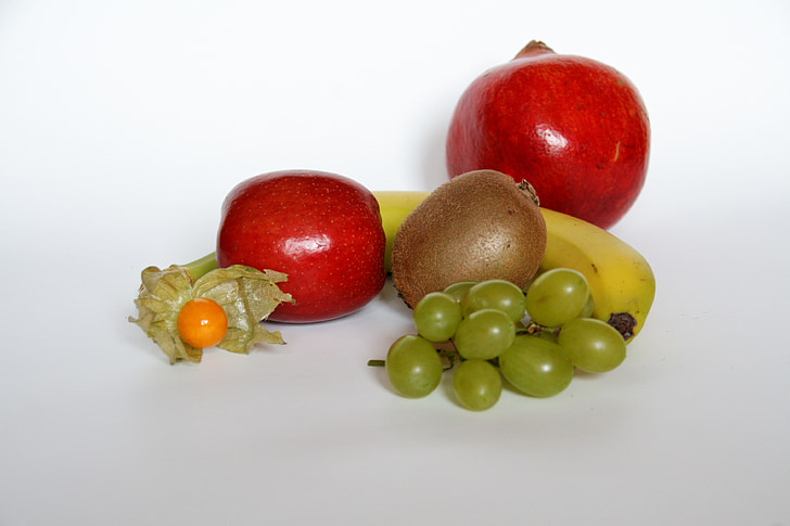 Apple, plátano, uvas, Physalis, fruta, saludable, vitaminas