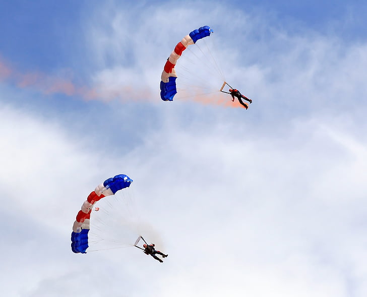 vliegtuig, luchtvaart, blauw, viering, Parachute, wolk, demonstratie
