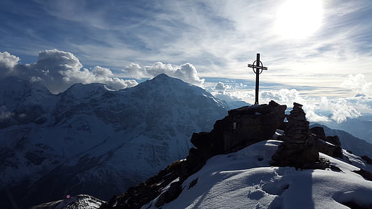 schoneck, vrh, sončni zahod, Ortler, križ na vrhu, Južna Tirolska, Alpski