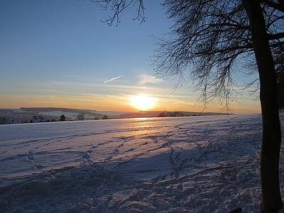 snowfield, salju, musim dingin, dingin, musim dingin, matahari terbenam