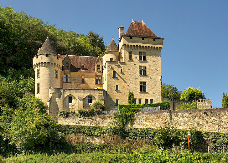 Dordogne, Francúzsko, malartrie hrad, Palace, budova, Architektúra, Sky