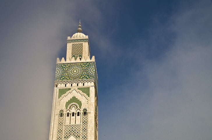 Casablanca, Moschea, Minareto, nebbia, Marocco, musulmano, architettura