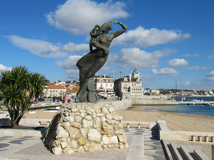 Portugal qashqai, vacaciones, mar, estatua de, Costa, por el mar, busto
