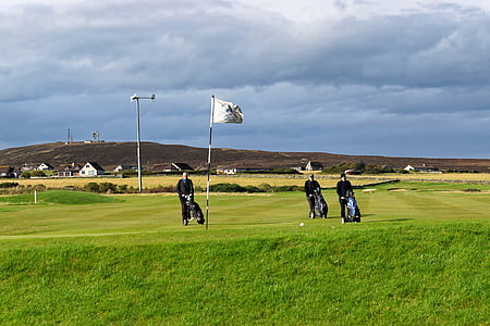 golf, golf course, green, flag, golfers, wall, scenic