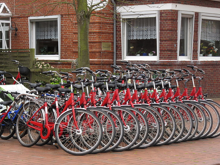 Fahrrad, rot, Serie, Tourismus