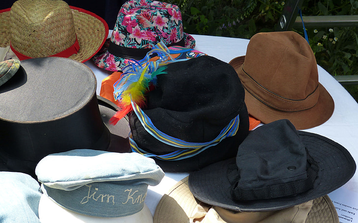 hoeden, hoofd, kleding, vrouw hoed, strooien hoed, GLB, tabel