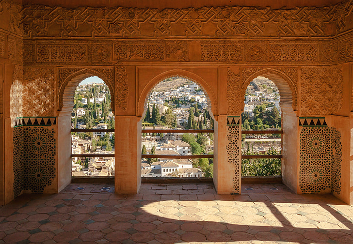 spain, alhambra, pavilion, facade, palace, castle, view