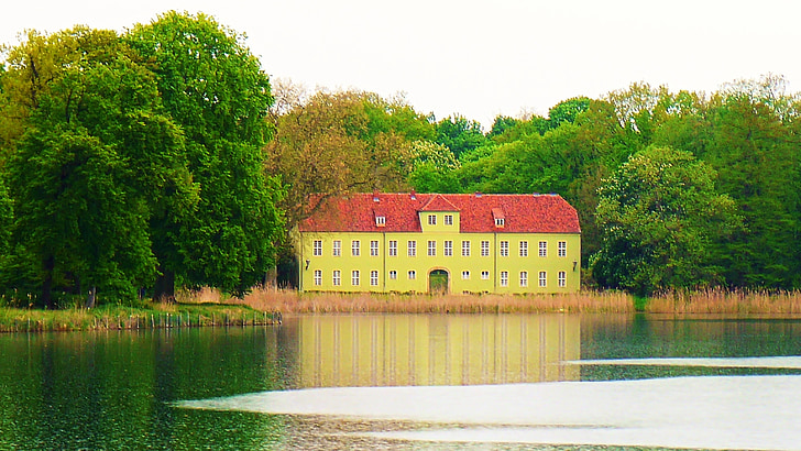 Manor, bâtiment, Manor house, architecture, propriété, au bord du lac, Parc