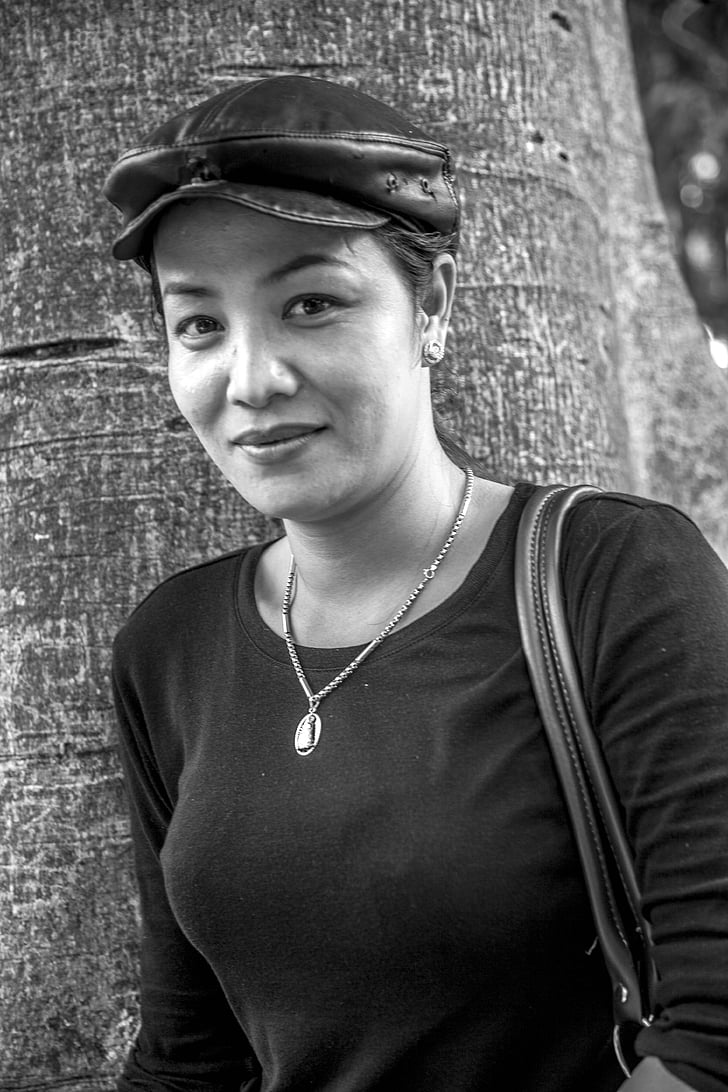 Vietnam, vrouw, Portret, zwart-wit