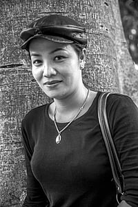 Vietnam, nő, portré, fekete-fehér