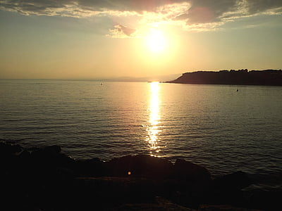 pôr do sol, beira-mar, Nápoles