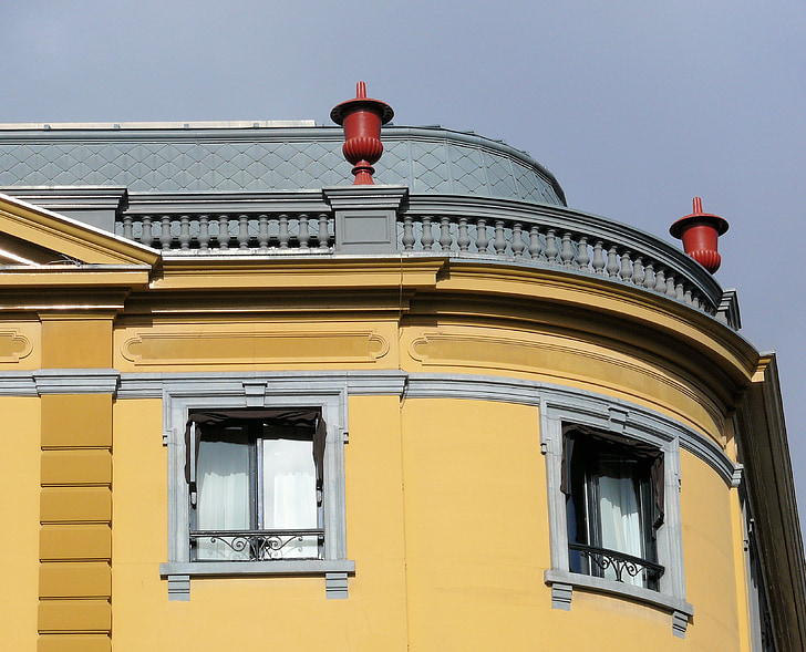 Hotel des indes, dachu, budynek, żółty, Architektura, w Hadze, Holandia