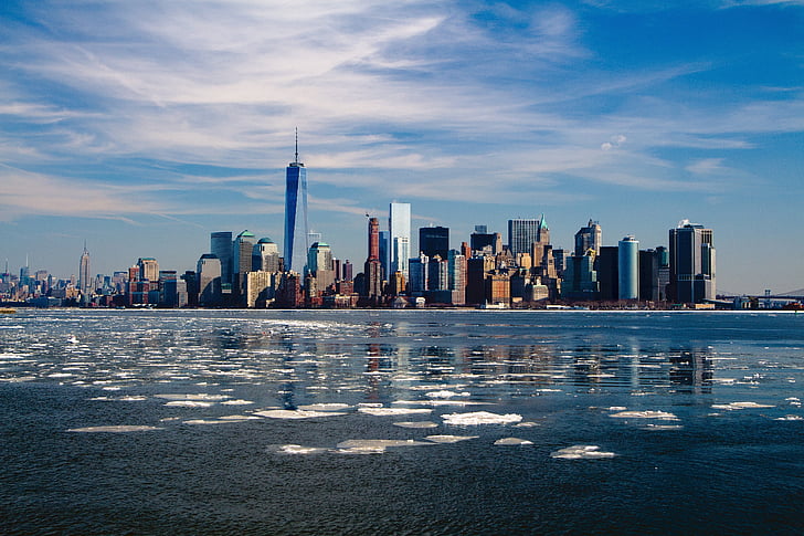 miesto peizažas, vandens, mėlyna, dangus, Miestas, Panorama, New york city