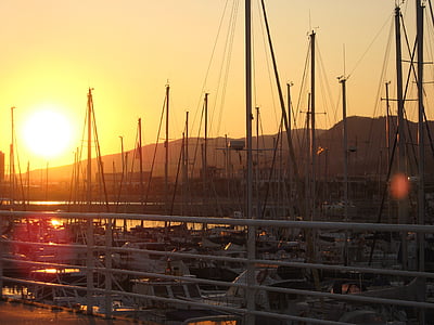 Dawn, letné, západ slnka, námorných plavidiel, more, Harbor