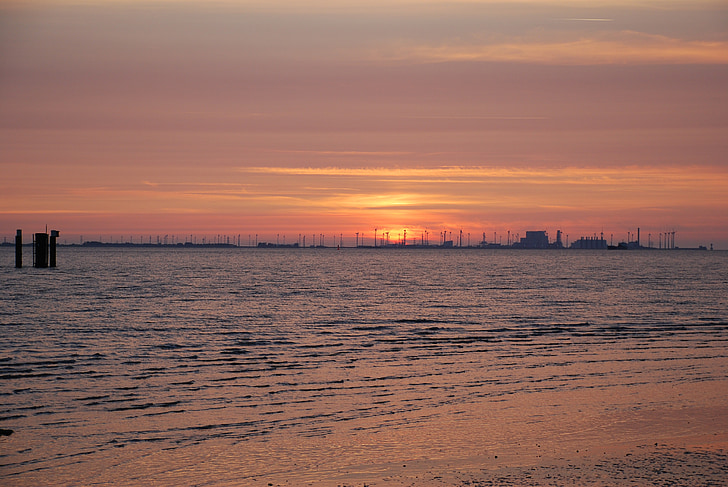 naplemente, lemenő nap utolsó sugarai, Emden, knock, tengerpart