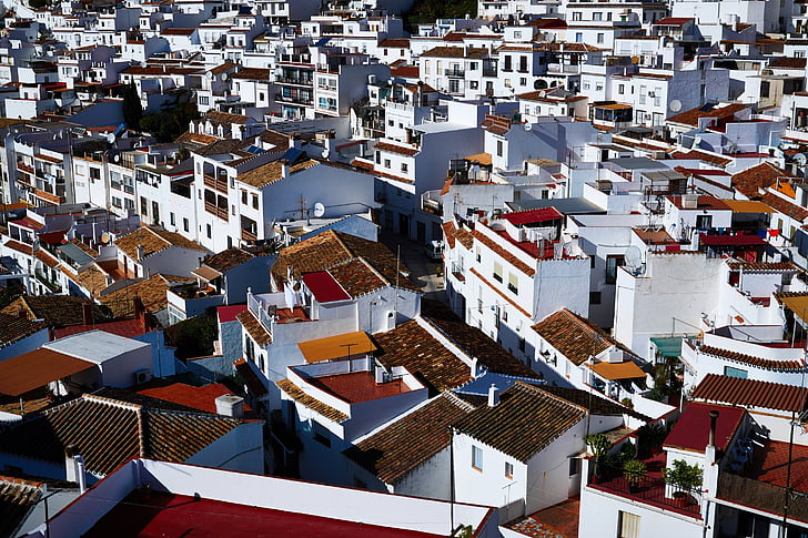 edificios, Mijas, España, aldea, arquitectura, Costa, sol