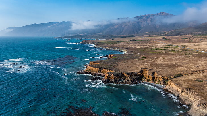 Ocean, Cliff, Kalifornia, more, Coste, Príroda