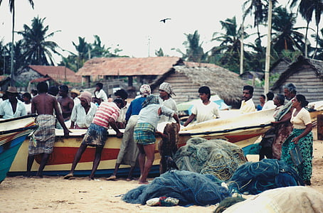 漁師, 人, フィッシャー, 漁村集落, コロンボ, スリランカ