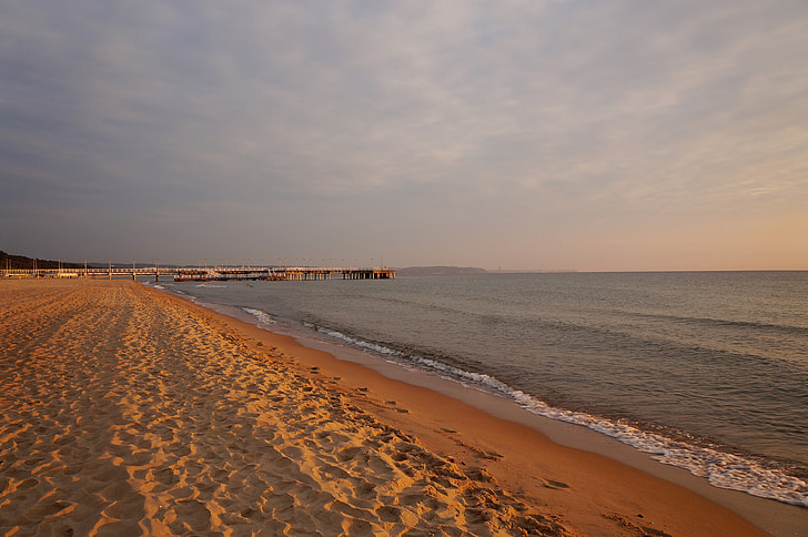 plajă, mare, Mării Baltice, Răsărit de soare, nisip, dig, valuri