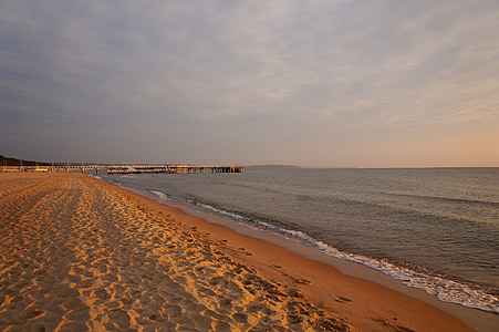 beach, sea, the baltic sea, sunrise, sand, the pier, the waves