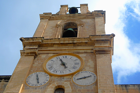 steeple, religion, clock, christianity, architecture, cathedral, malta
