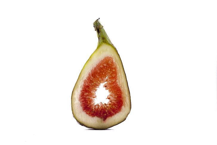 frugt, hvid baggrund, makro, figen, cut, spise sundt, tværsnit