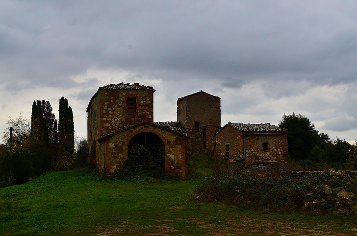 on mahajäetud, hoone, Toscana, Itaalia, kivi, maja, küla