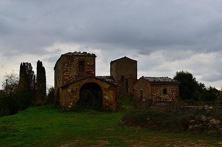 ditinggalkan, bangunan, Tuscany, Italia, batu, rumah, desa