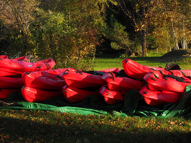 canoes, boats, red, canoeing, boot, paddle, kayak