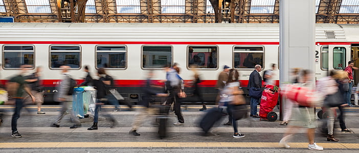 rongi, Milano, raudteejaam, inimese, tundus, transpordi, isiku