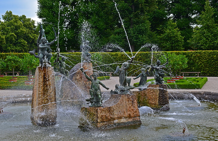 Fontána, vodní hry, Herrenhäuser gardens, Hanover, voda, vodní fontána, umění
