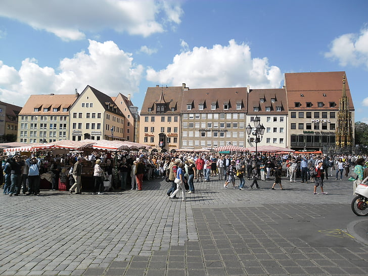 main market, nuremberg, beautiful fountain, marketplace, market, germany, german