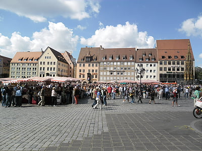 rynek główny, Norymberga, piękna fontanna, Marketplace, rynku, Niemcy, Niemiecki