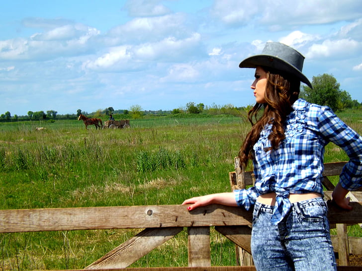 cowgirl, vilde Vesten, hatte, skønhed