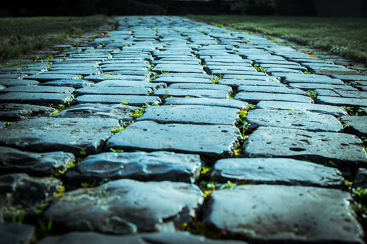 cobblestones, paving stones, stones, road, away, ground, pavement
