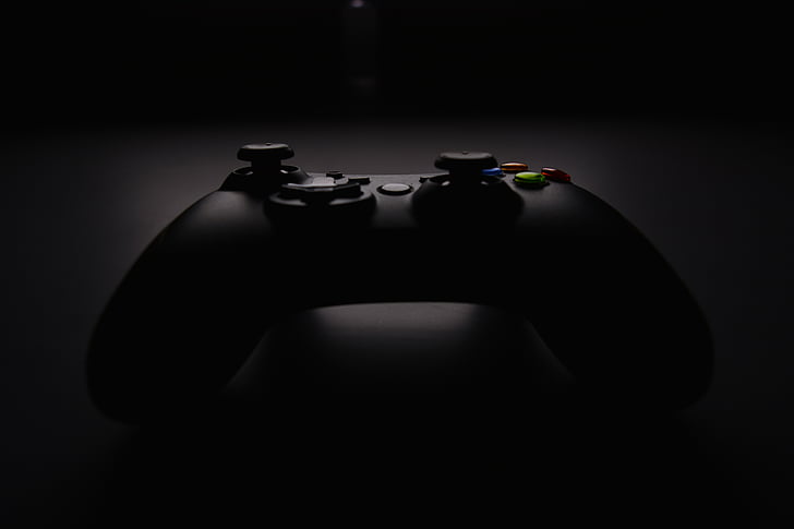 svart, Xbox, en, spel, handkontroll, teknik, inomhus